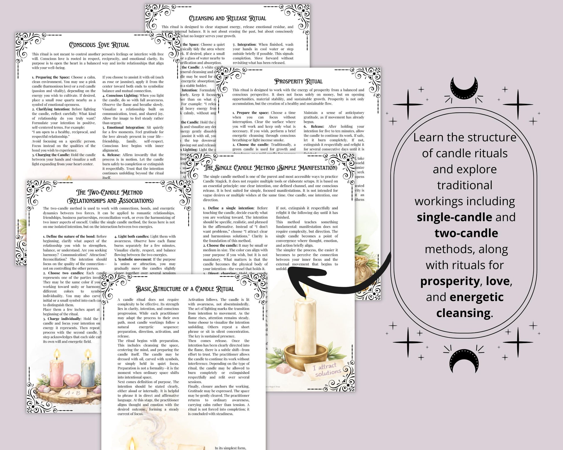 Candle Magick Grimoire Pages | Ceromancy Guide | Ritual & Spell Candle Magic | Printable