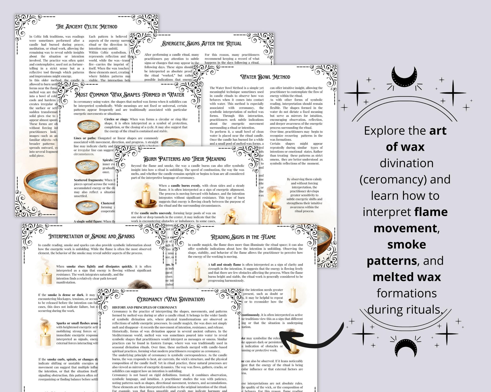 Candle Magick Grimoire Pages | Ceromancy Guide | Ritual & Spell Candle Magic | Printable