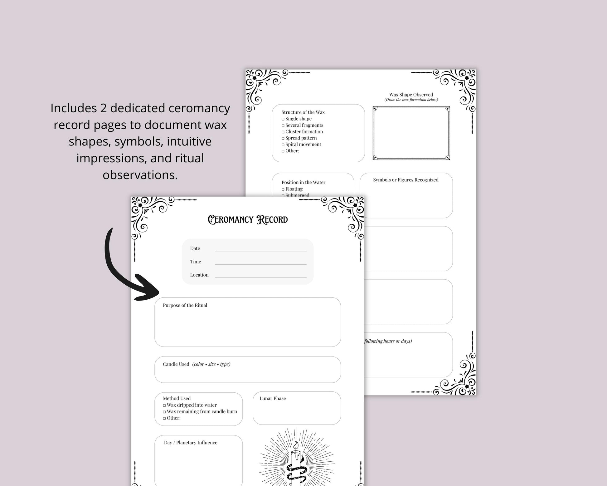 Candle Magick Grimoire Pages | Ceromancy Guide | Ritual & Spell Candle Magic | Printable