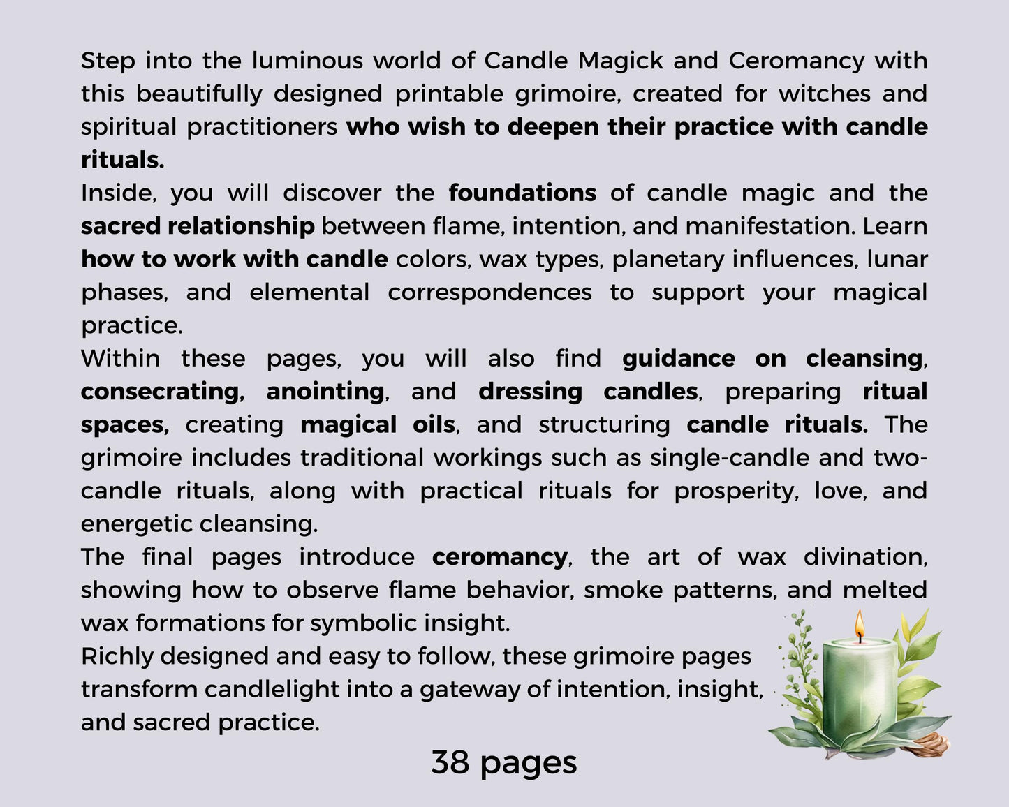 Candle Magick Grimoire Pages | Ceromancy Guide | Ritual & Spell Candle Magic | Printable