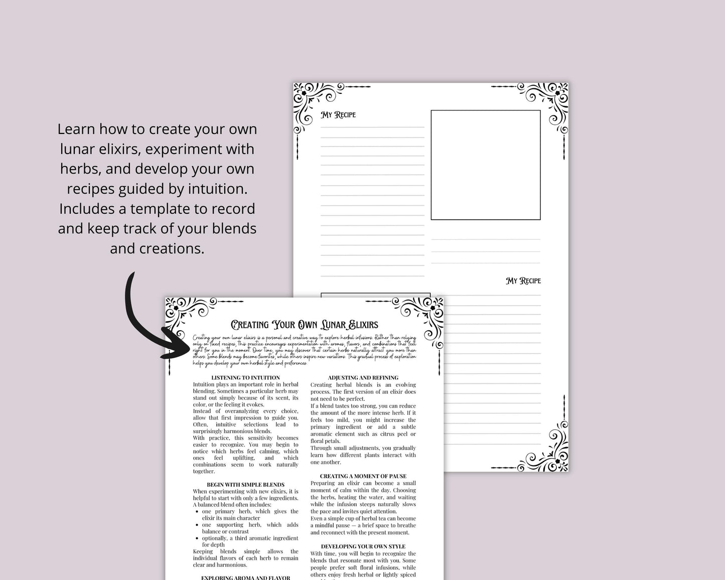 Lunar Elixir Recipes, Witchy Herbal Tea Guide, Printable Grimoire Pages