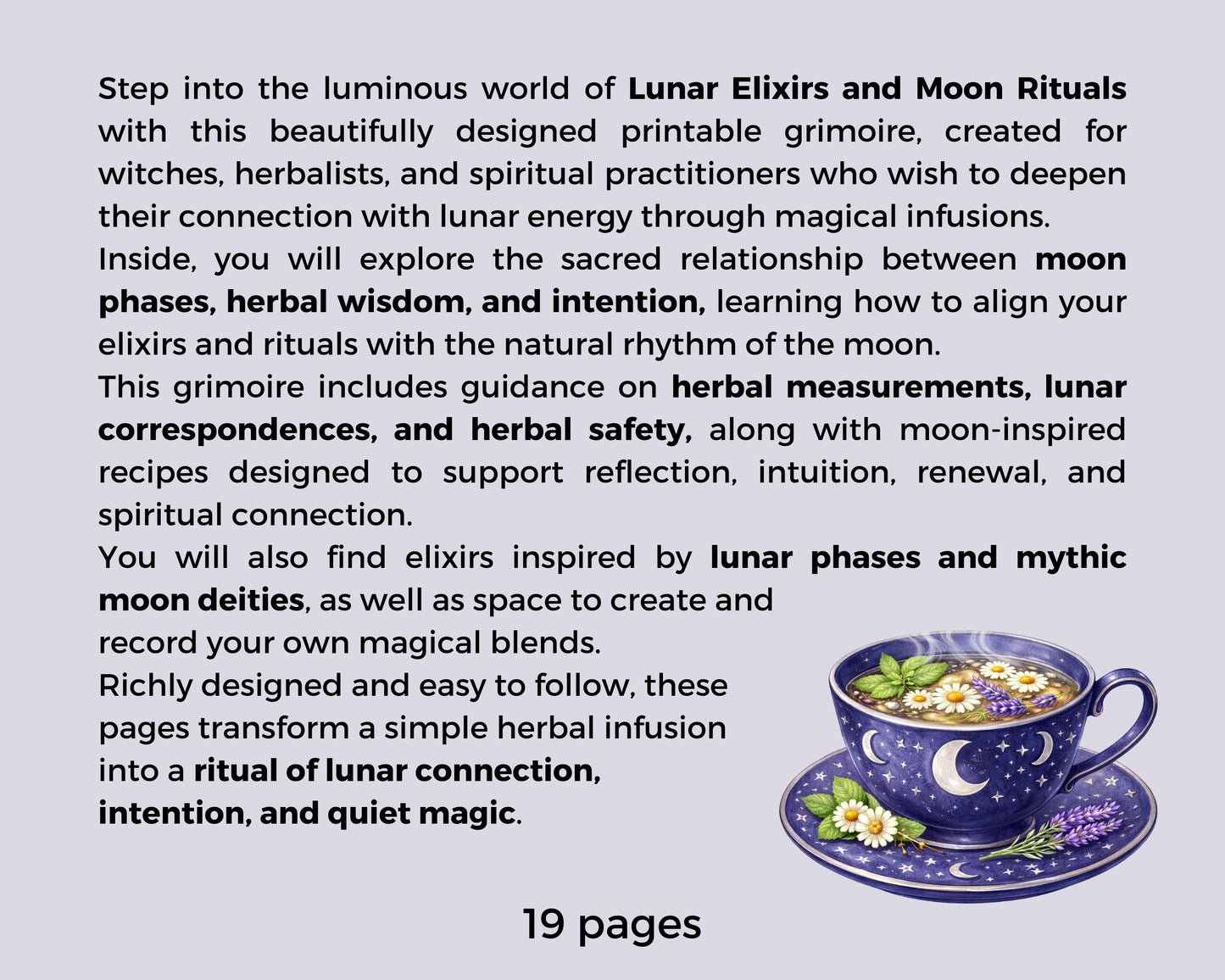 Lunar Elixir Recipes, Witchy Herbal Tea Guide, Printable Grimoire Pages