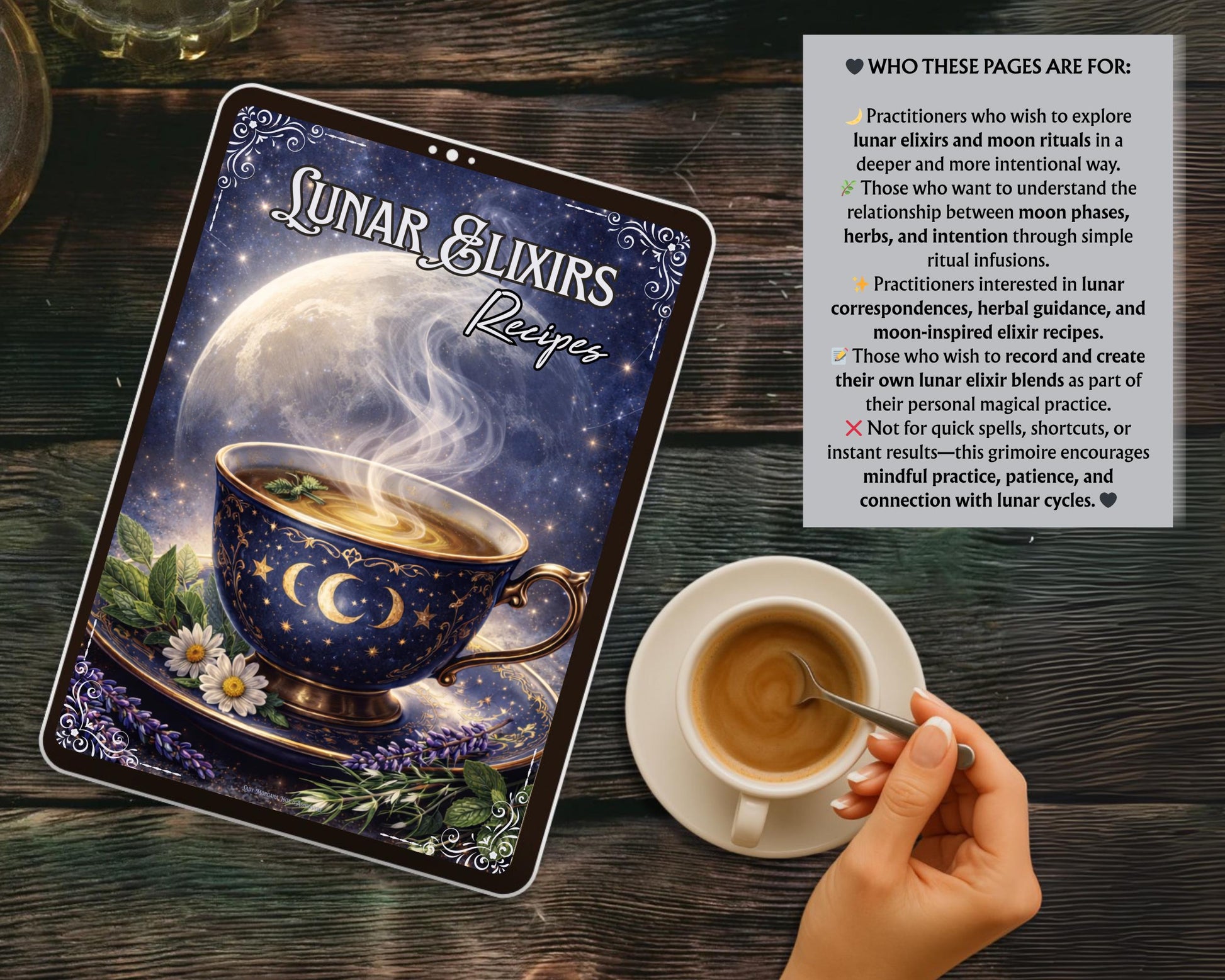Lunar Elixir Recipes, Witchy Herbal Tea Guide, Printable Grimoire Pages
