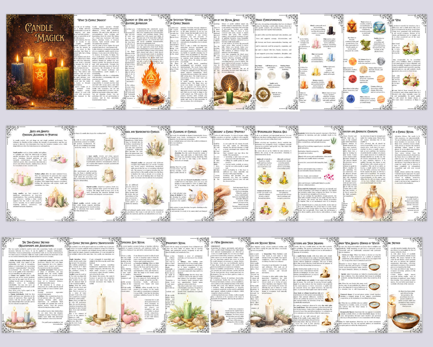 Candle Magick Grimoire Pages | Ceromancy Guide | Ritual & Spell Candle Magic | Printable