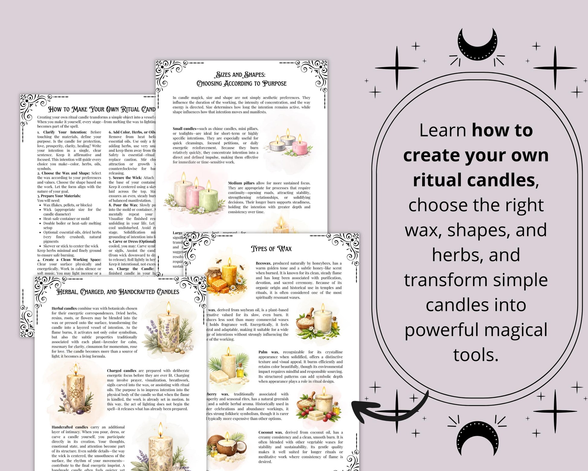 Candle Magick Grimoire Pages | Ceromancy Guide | Ritual & Spell Candle Magic | Printable