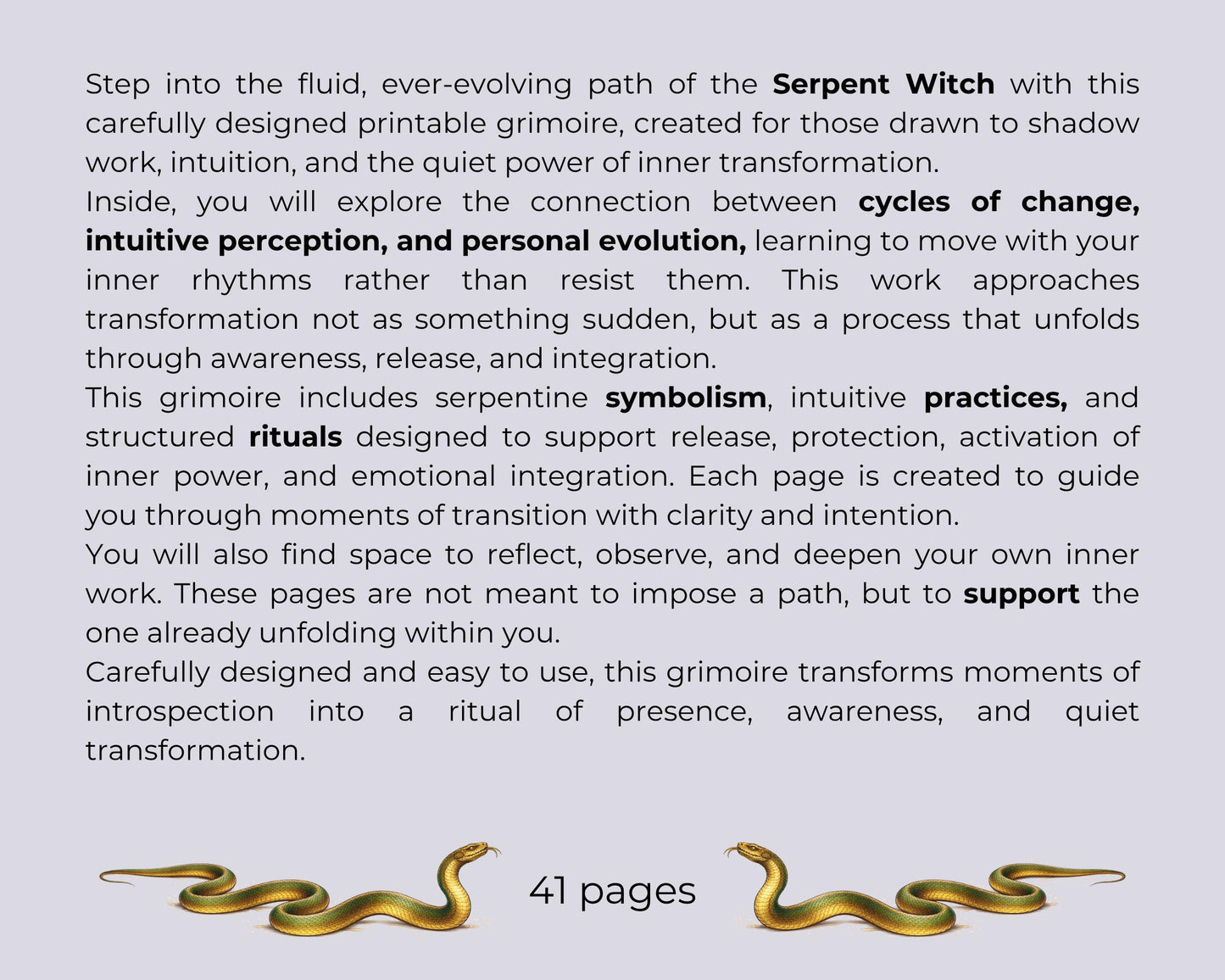 Serpent Witch Grimoire Printable Pages, Shadow Work Journal, Dark Feminine