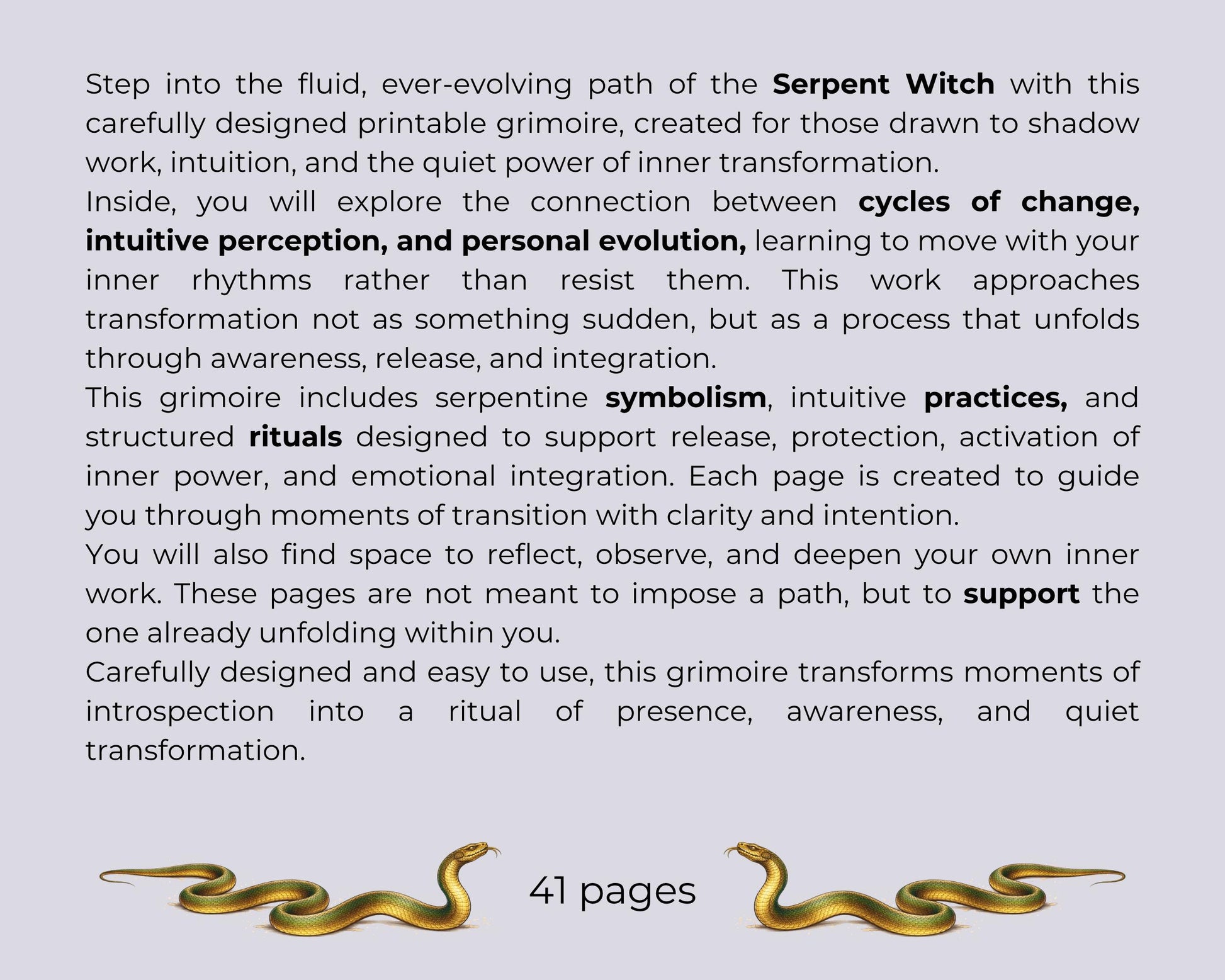 Serpent Witch Grimoire Printable Pages, Shadow Work Journal, Dark Feminine