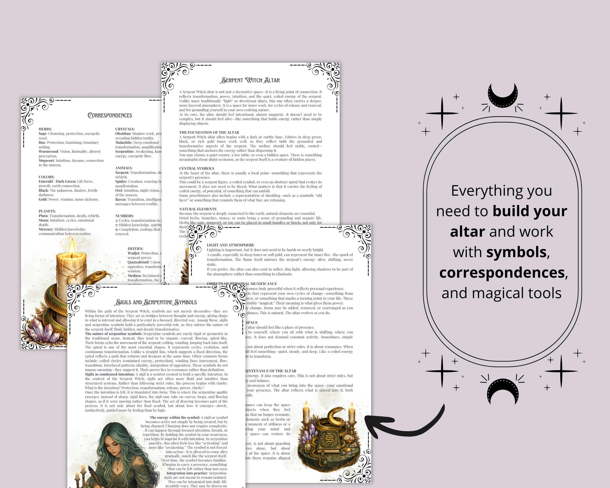 Serpent Witch Grimoire Printable Pages, Shadow Work Journal, Dark Feminine