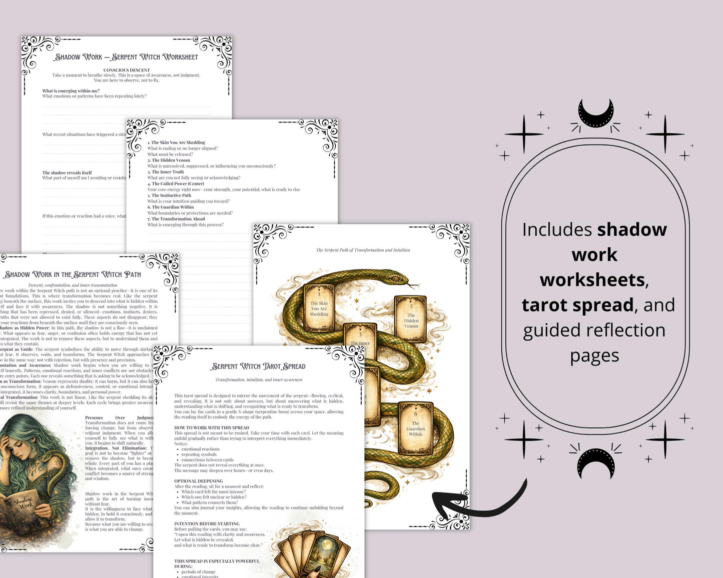 Serpent Witch Grimoire Printable Pages, Shadow Work Journal, Dark Feminine