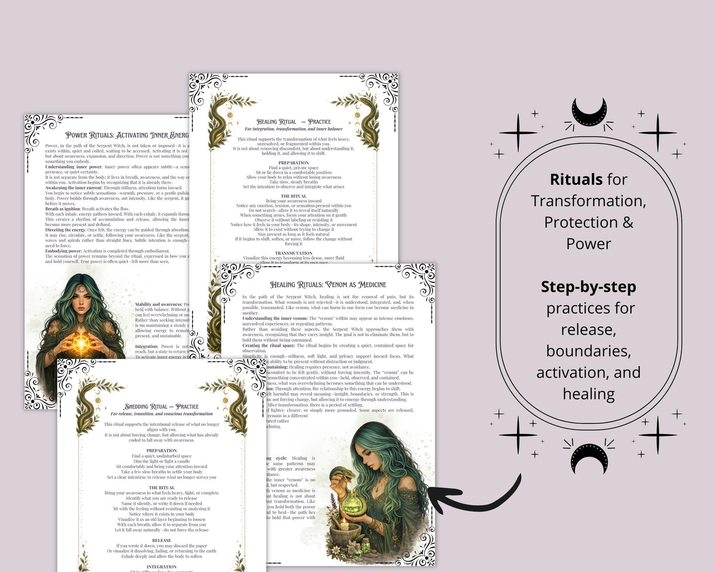 Serpent Witch Grimoire Printable Pages, Shadow Work Journal, Dark Feminine