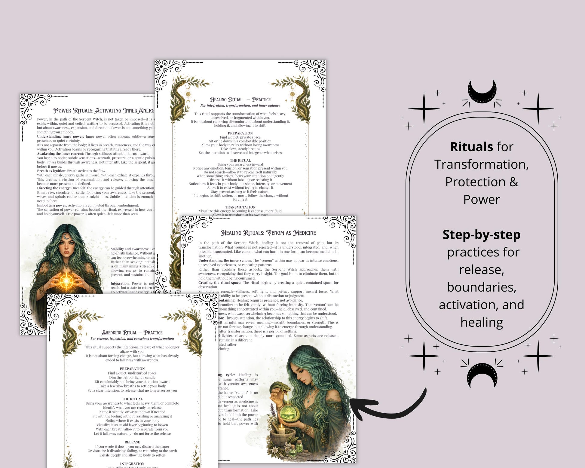 Serpent Witch Grimoire Printable Pages, Shadow Work Journal, Dark Feminine