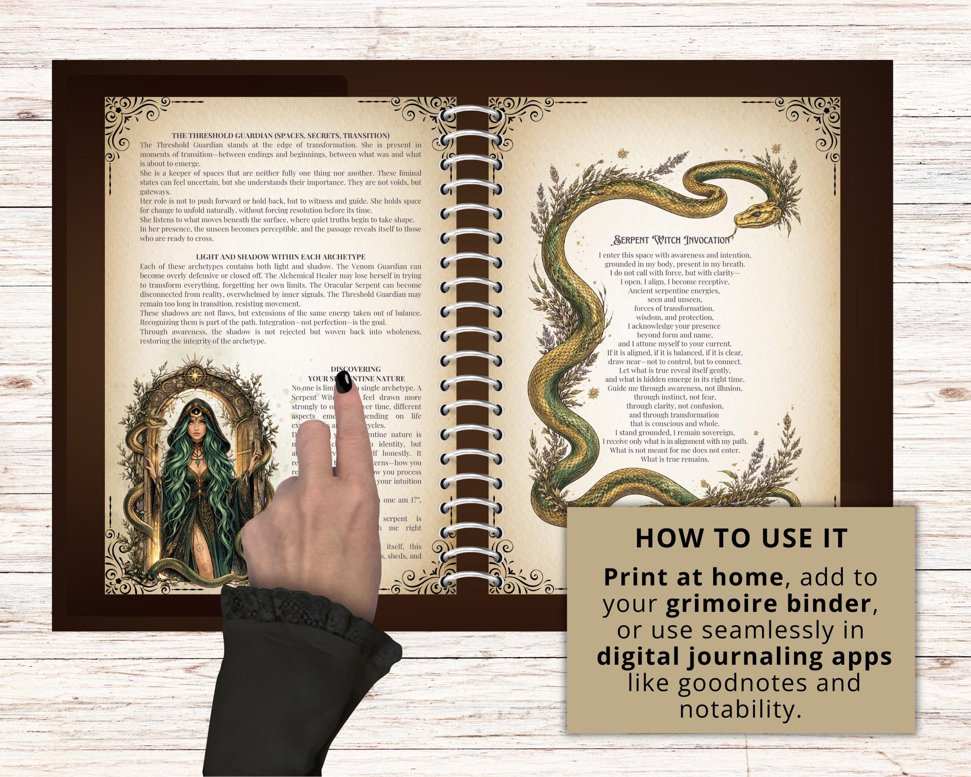 Serpent Witch Grimoire Printable Pages, Shadow Work Journal, Dark Feminine