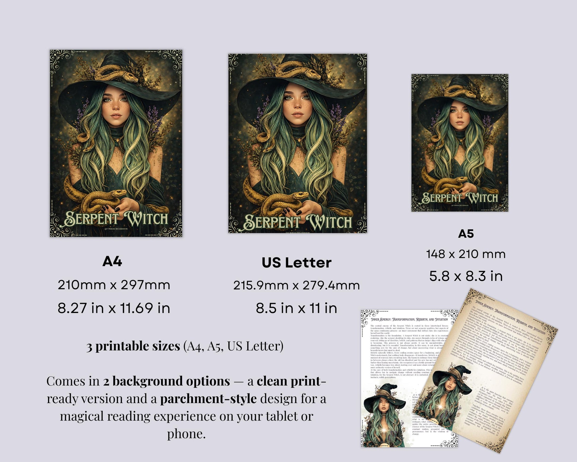 Serpent Witch Grimoire Printable Pages, Shadow Work Journal, Dark Feminine