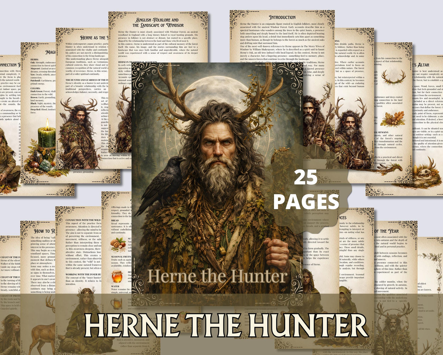 Herne the Hunter Grimoire Printable Pages | Druid Book of Shadows | Forest Ritual Journal Download