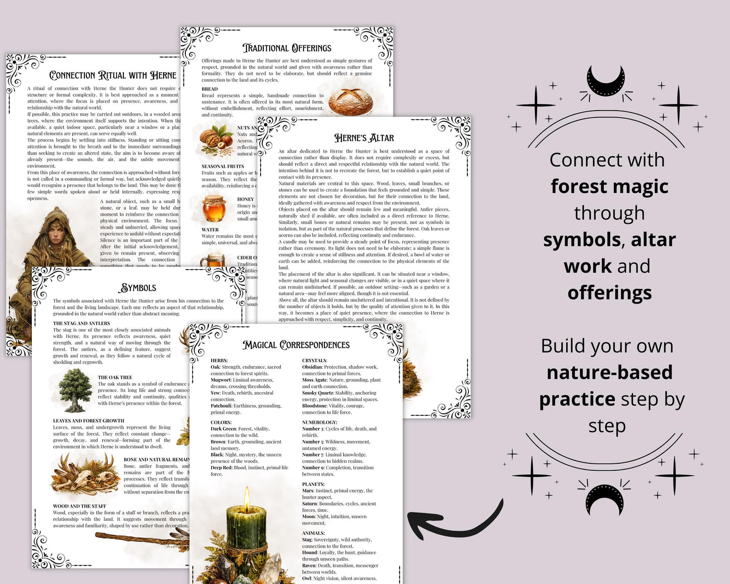 Herne the Hunter Grimoire Printable Pages | Druid Book of Shadows | Forest Ritual Journal Download