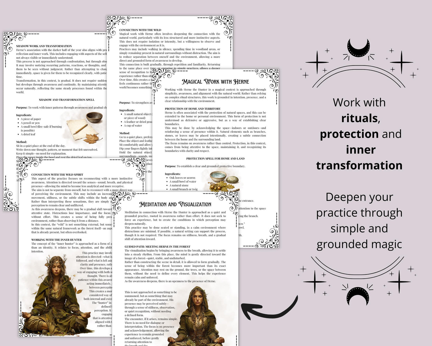 Herne the Hunter Grimoire Printable Pages | Druid Book of Shadows | Forest Ritual Journal Download