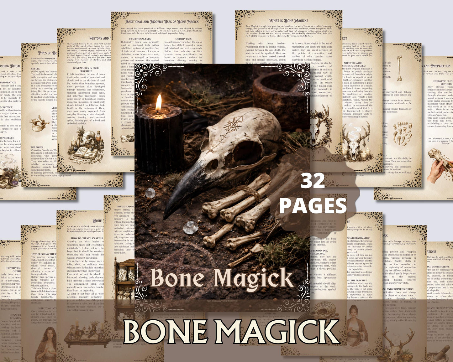 Bone Magick Grimoire Pages | Dark Academia Witchcraft Journal | Osteomancy Ritual | Printable