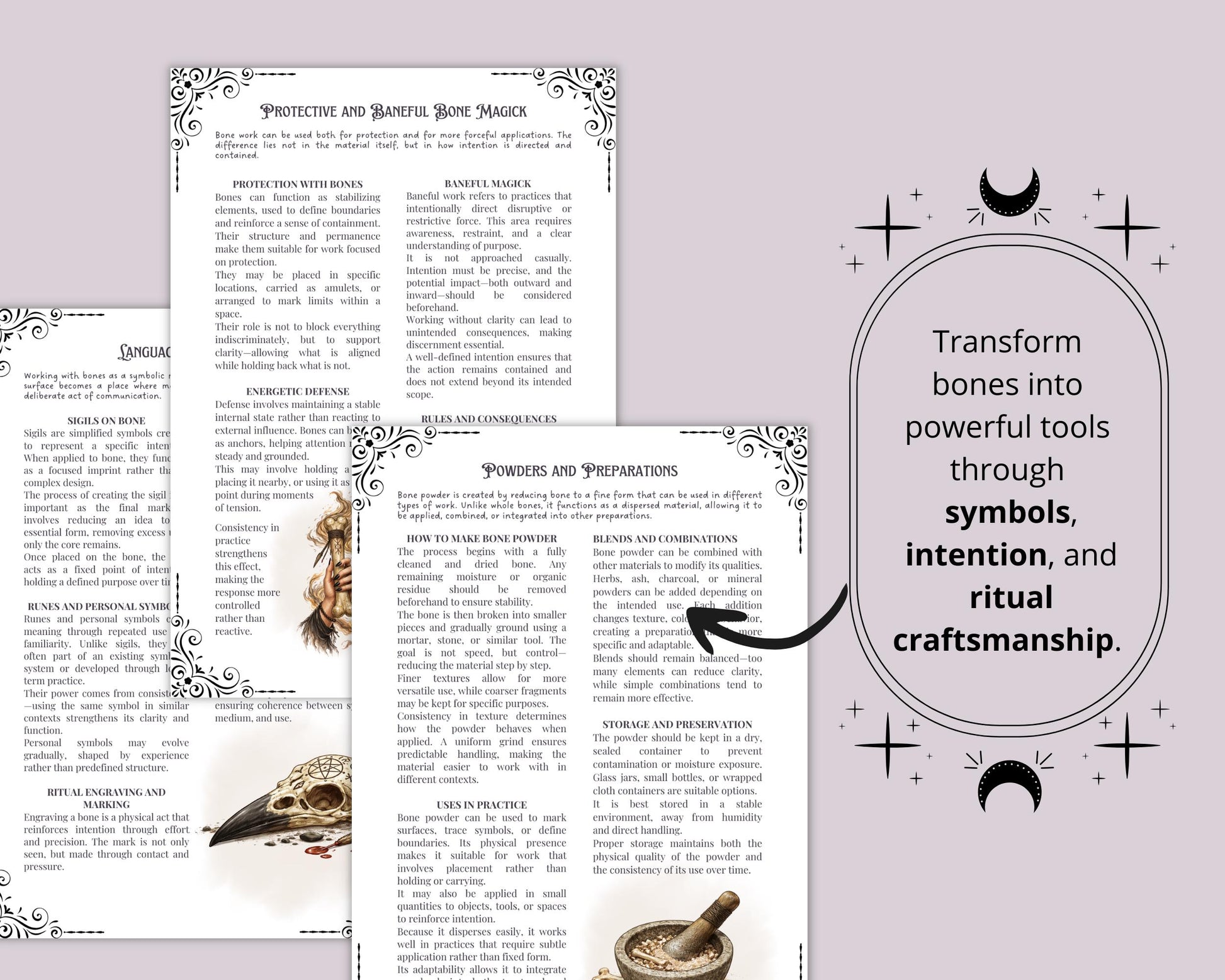 Bone Magick Grimoire Pages | Dark Academia Witchcraft Journal | Osteomancy Ritual | Printable