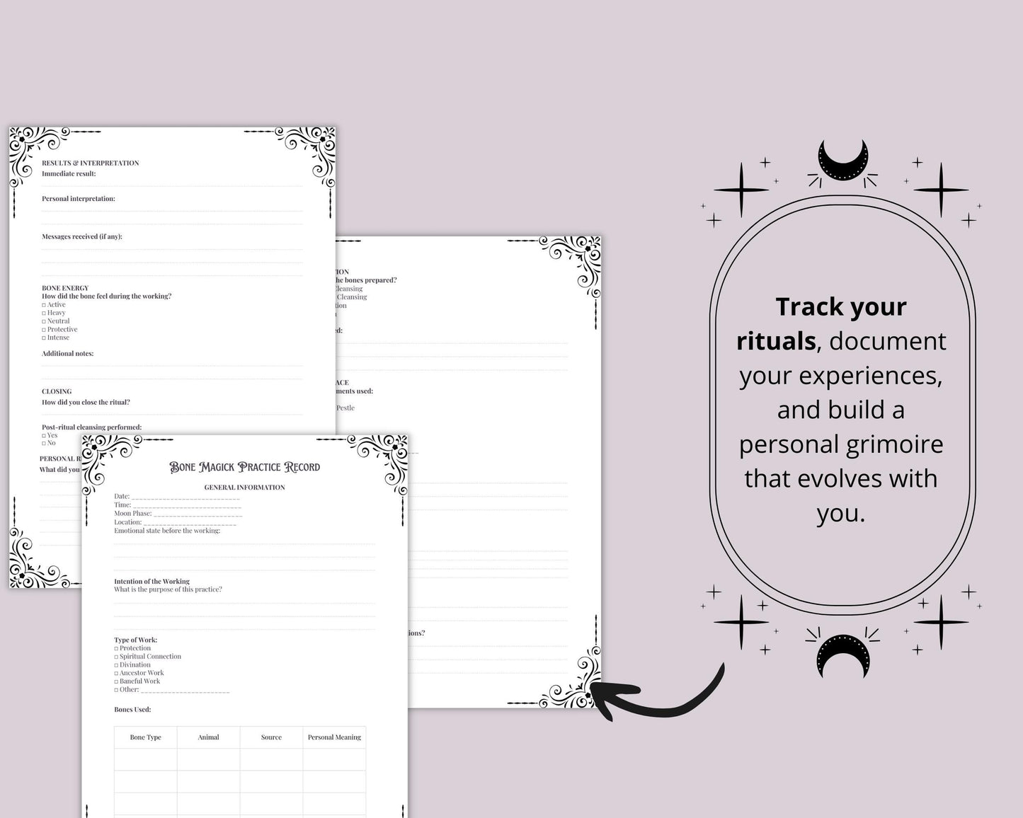 Bone Magick Grimoire Pages | Dark Academia Witchcraft Journal | Osteomancy Ritual | Printable