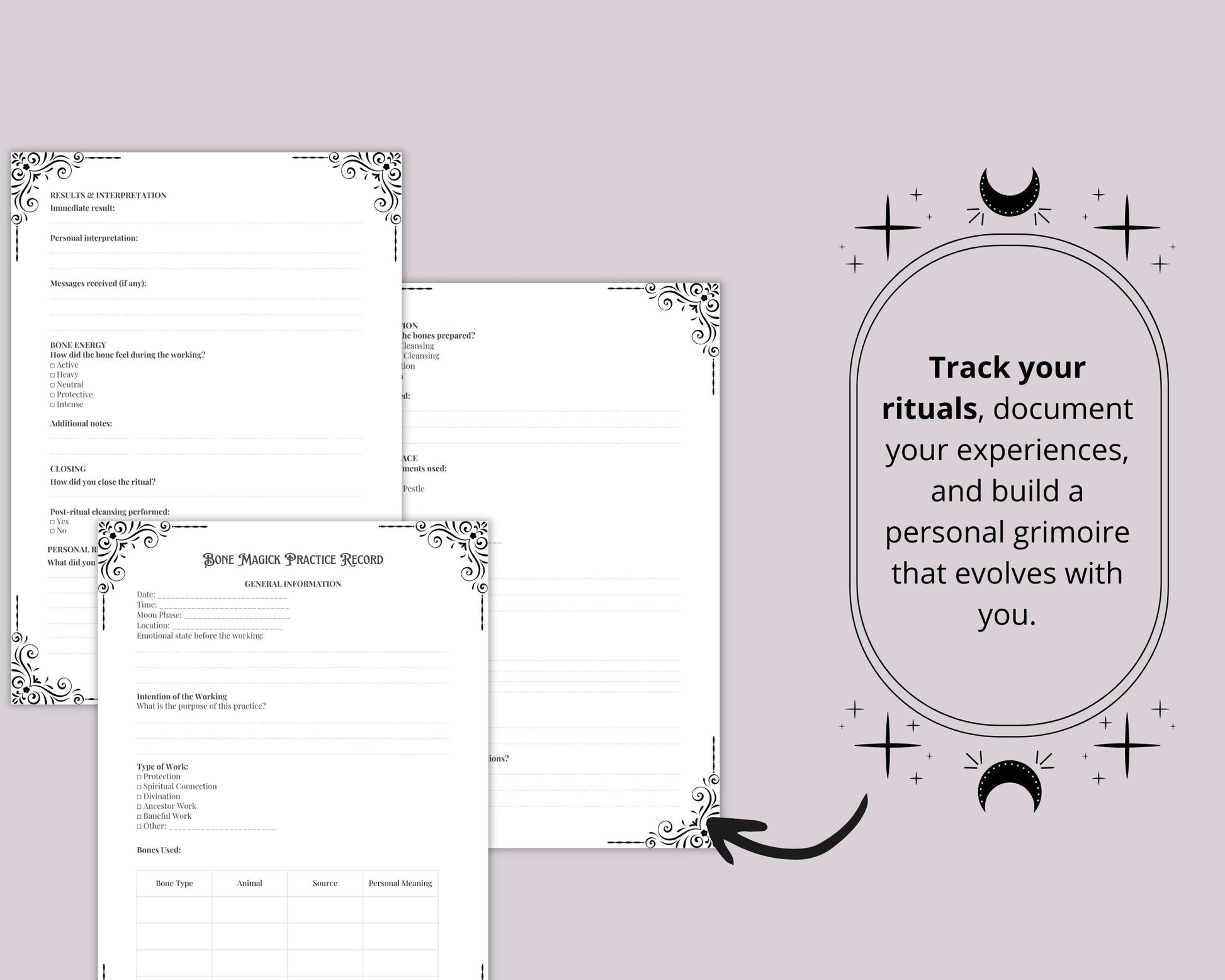 Bone Magick Grimoire Pages | Dark Academia Witchcraft Journal | Osteomancy Ritual | Printable
