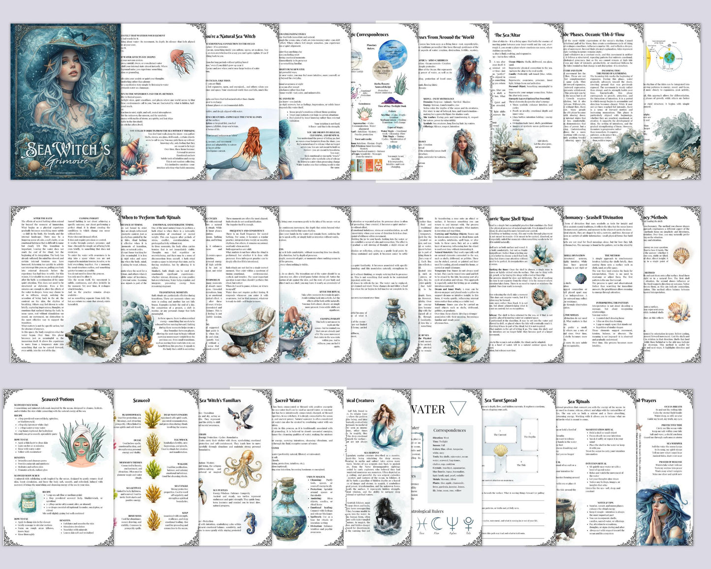 Sea Witch Grimoire Printable, Ocean Witchcraft Book, Sea Magic Rituals, Book of Shadows