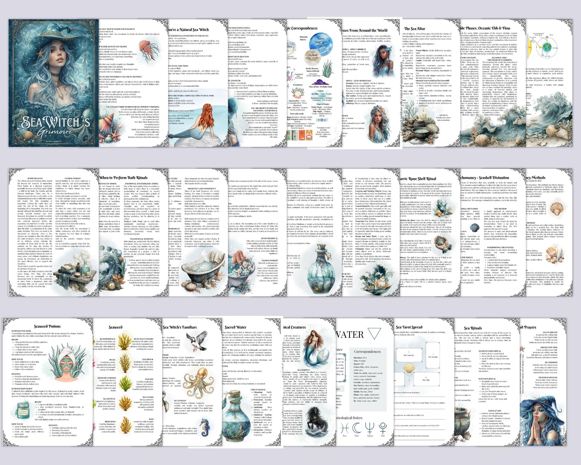 Sea Witch Grimoire Printable, Ocean Witchcraft Book, Sea Magic Rituals, Book of Shadows