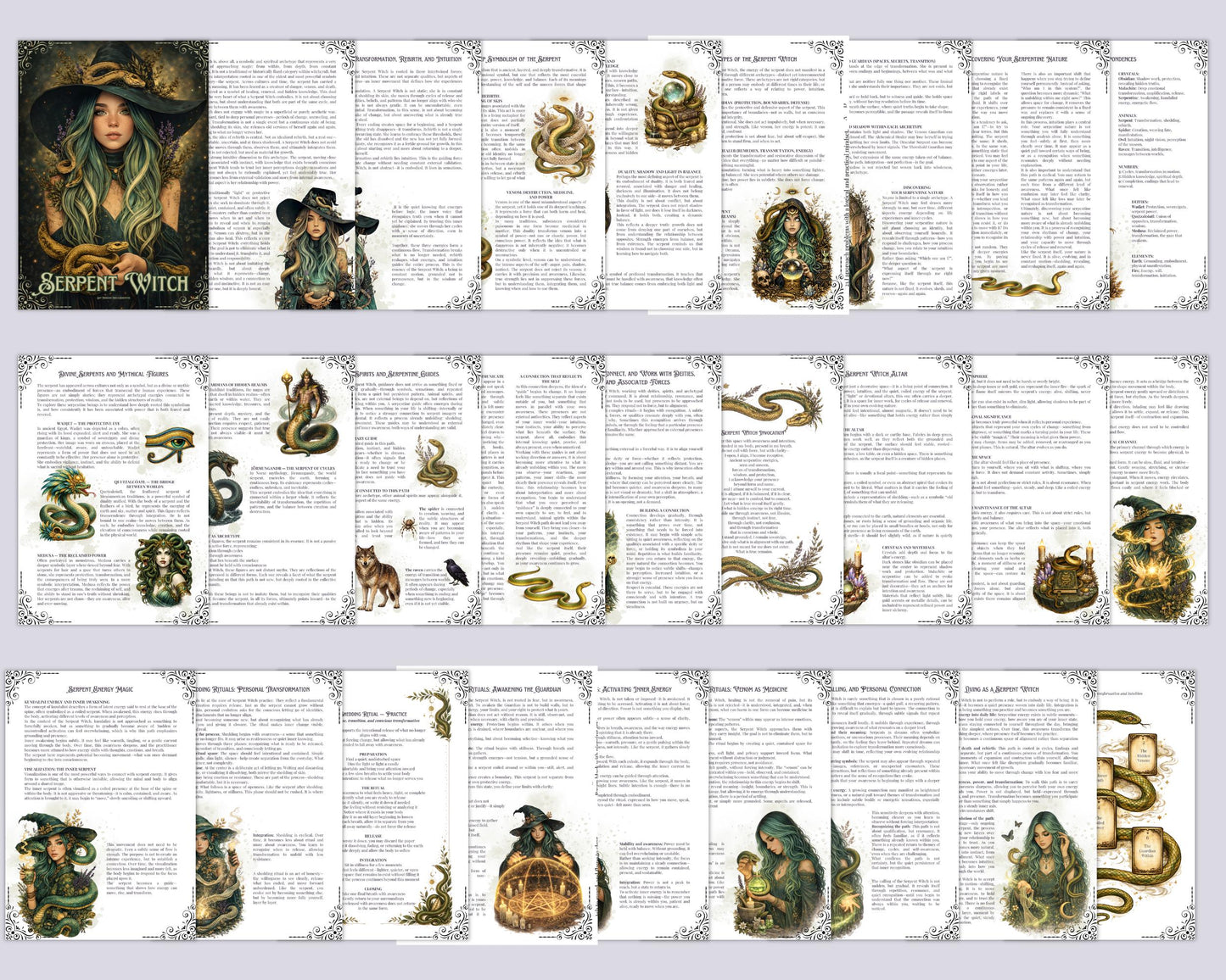 Serpent Witch Grimoire Printable Pages, Shadow Work Journal, Dark Feminine