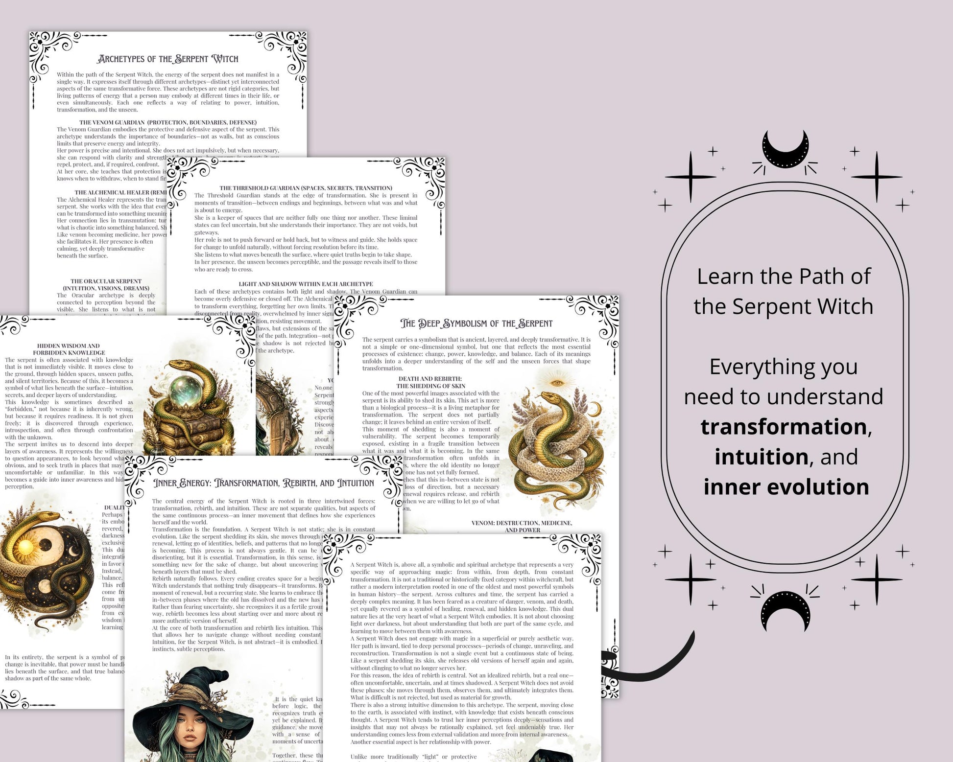 Serpent Witch Grimoire Printable Pages, Shadow Work Journal, Dark Feminine