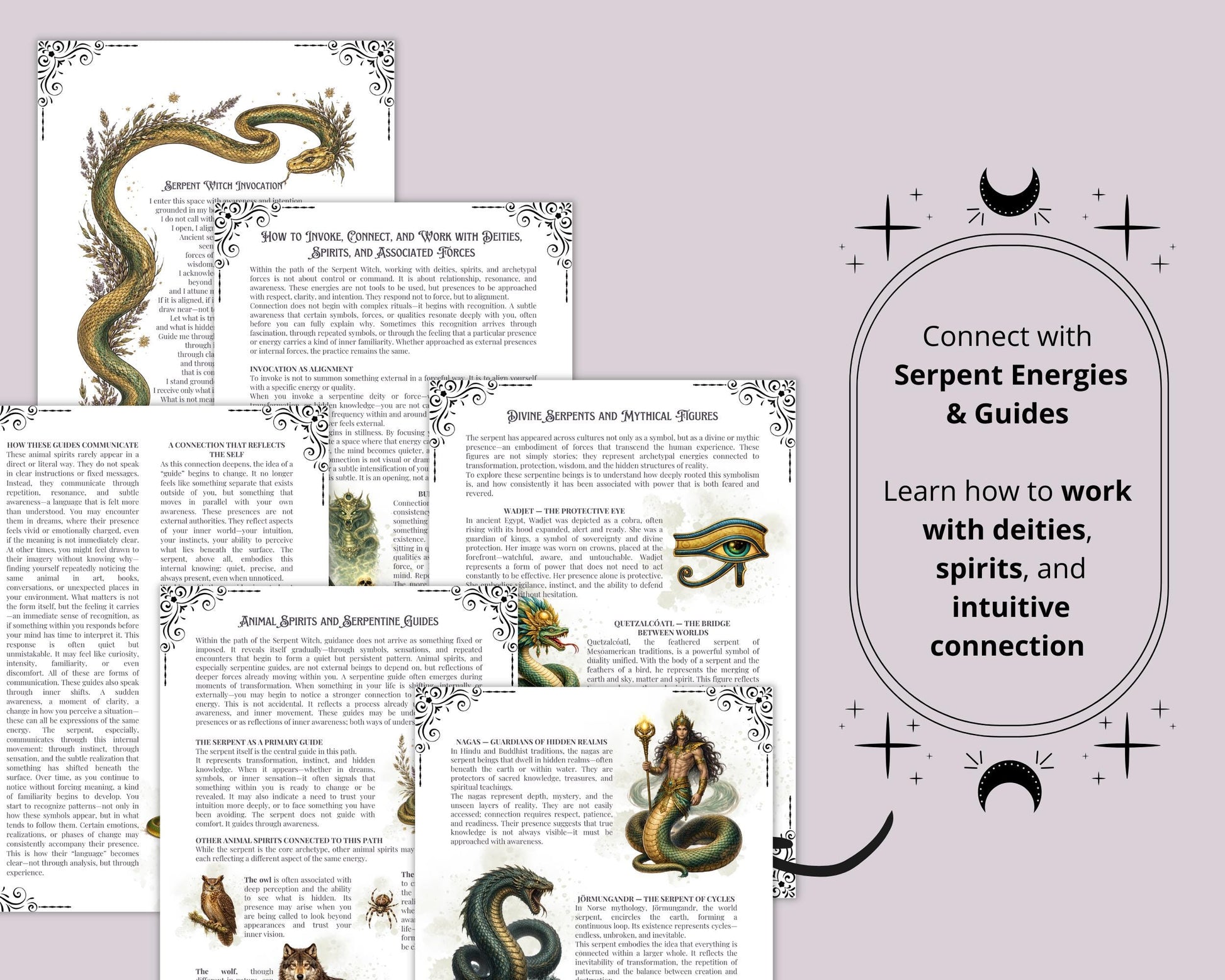 Serpent Witch Grimoire Printable Pages, Shadow Work Journal, Dark Feminine