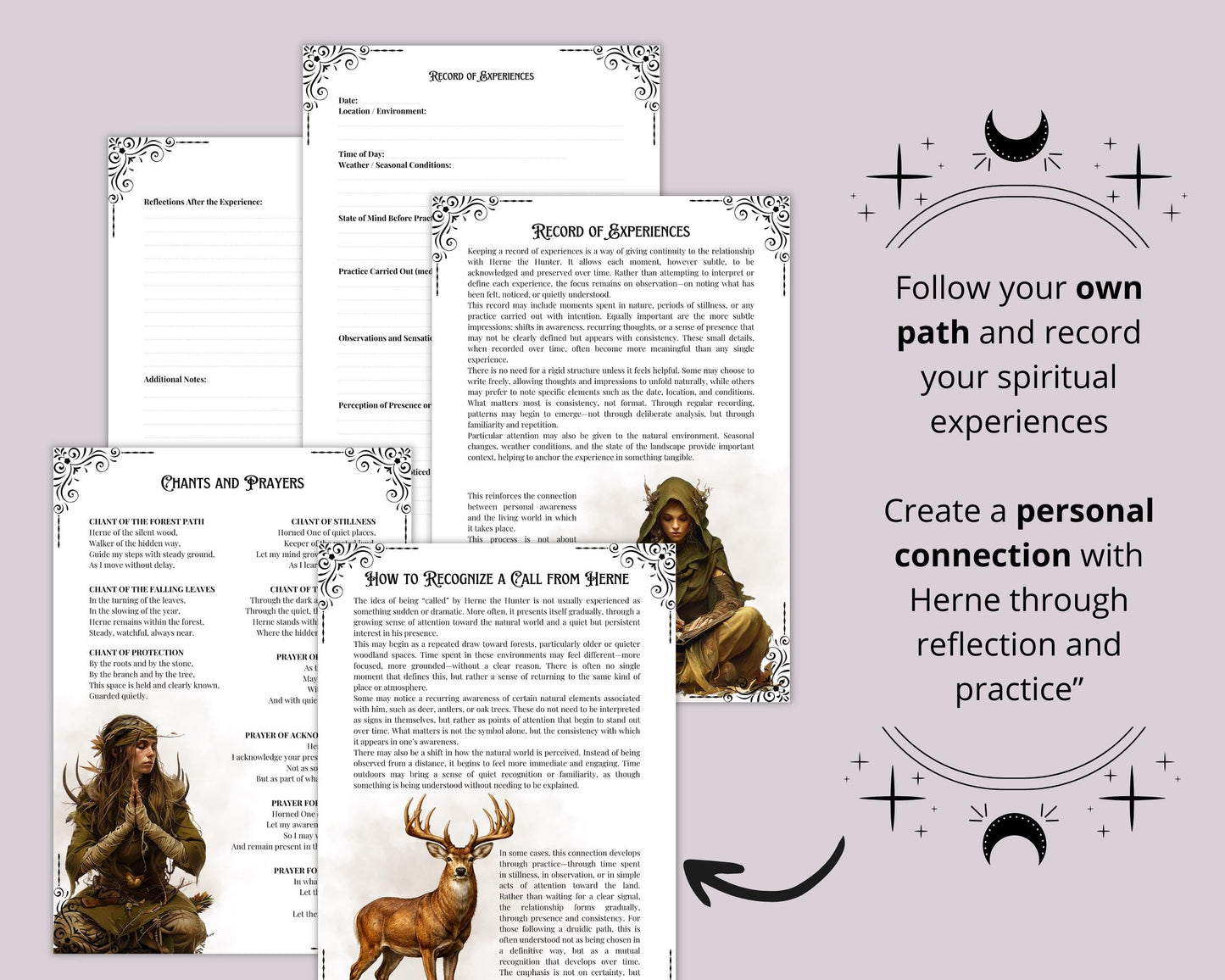 Herne the Hunter Grimoire Printable Pages | Druid Book of Shadows | Forest Ritual Journal Download