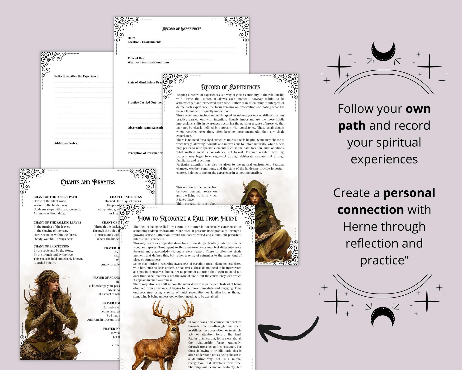 Herne the Hunter Grimoire Printable Pages | Druid Book of Shadows | Forest Ritual Journal Download