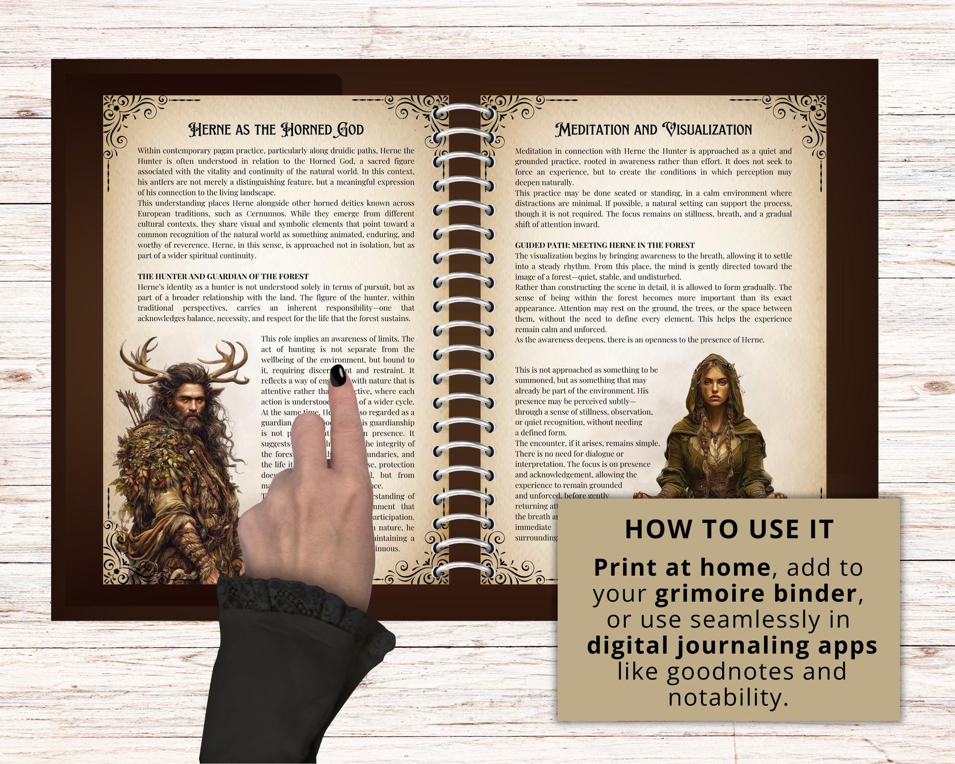 Herne the Hunter Grimoire Printable Pages | Druid Book of Shadows | Forest Ritual Journal Download