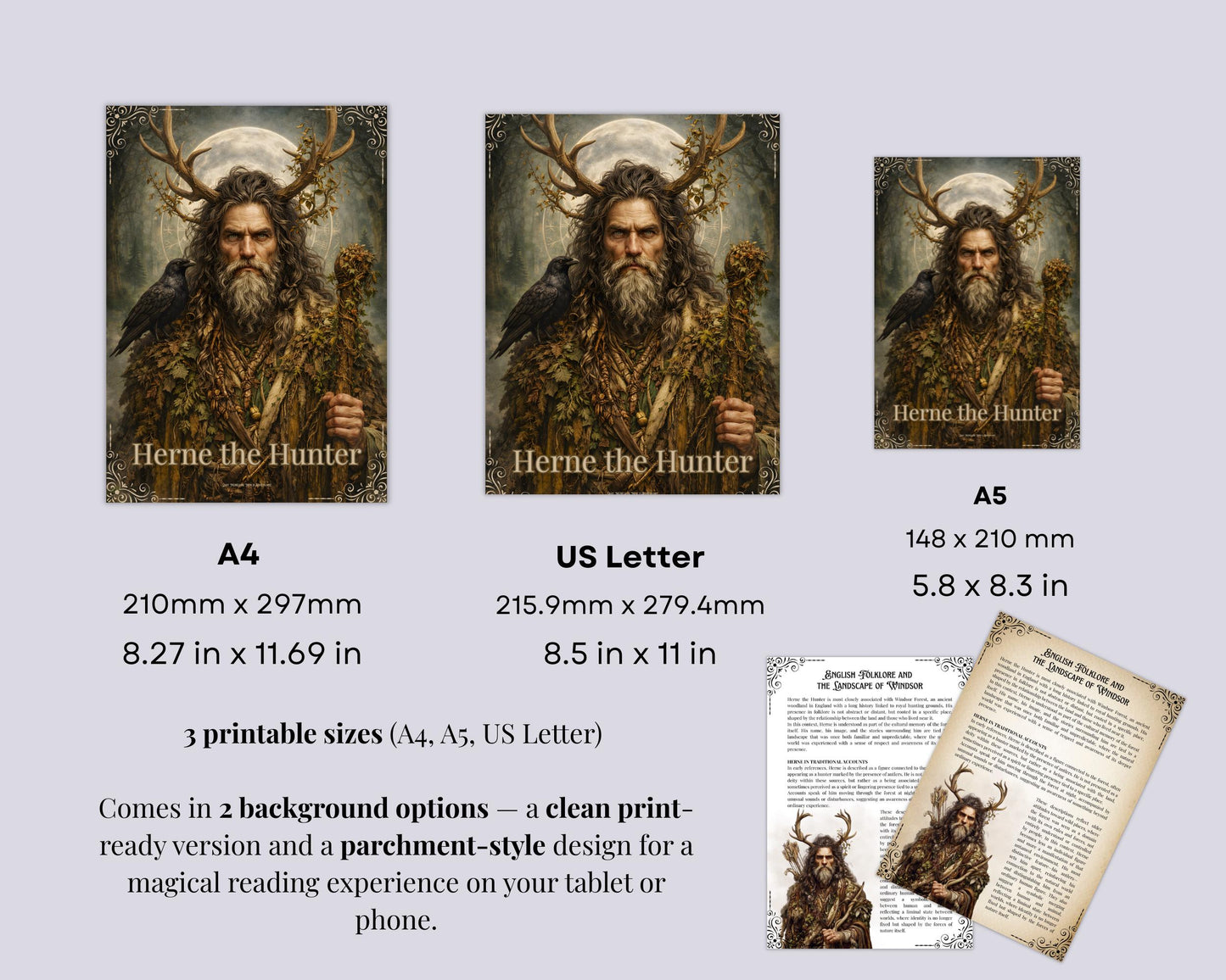 Herne the Hunter Grimoire Printable Pages | Druid Book of Shadows | Forest Ritual Journal Download