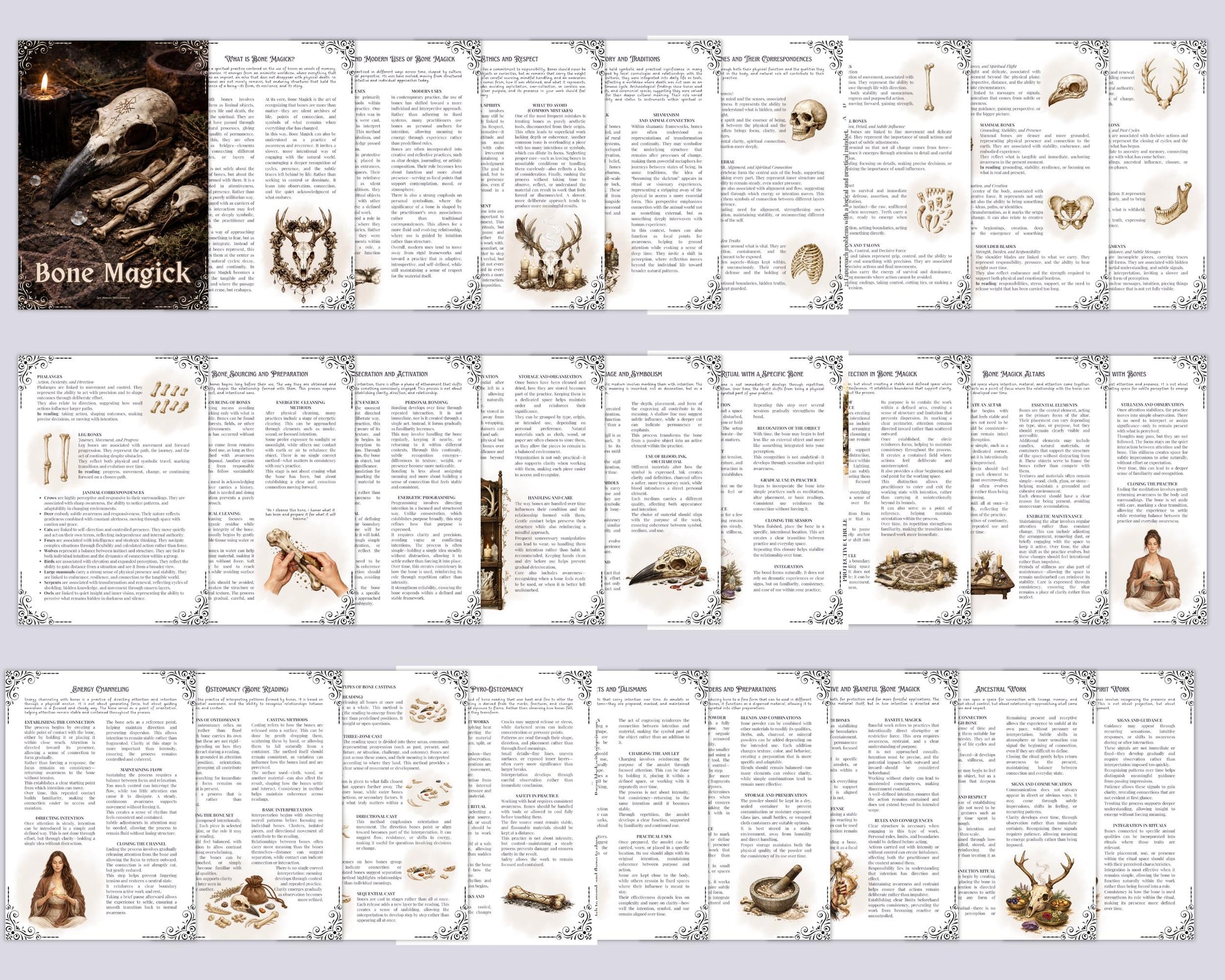 Bone Magick Grimoire Pages | Dark Academia Witchcraft Journal | Osteomancy Ritual | Printable