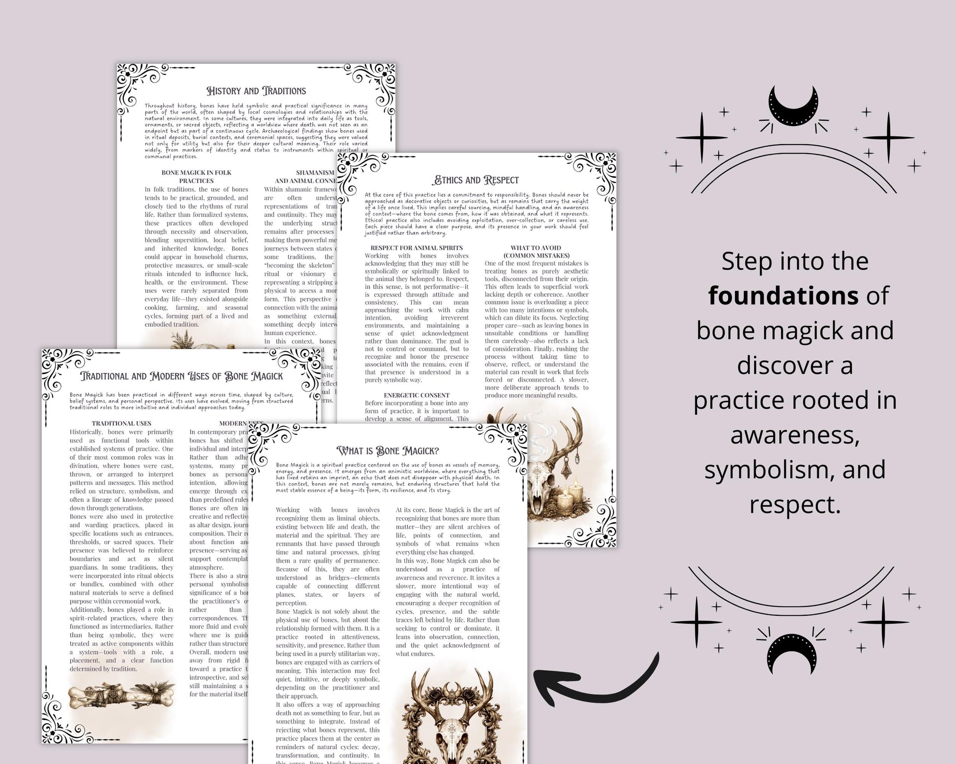 Bone Magick Grimoire Pages | Dark Academia Witchcraft Journal | Osteomancy Ritual | Printable