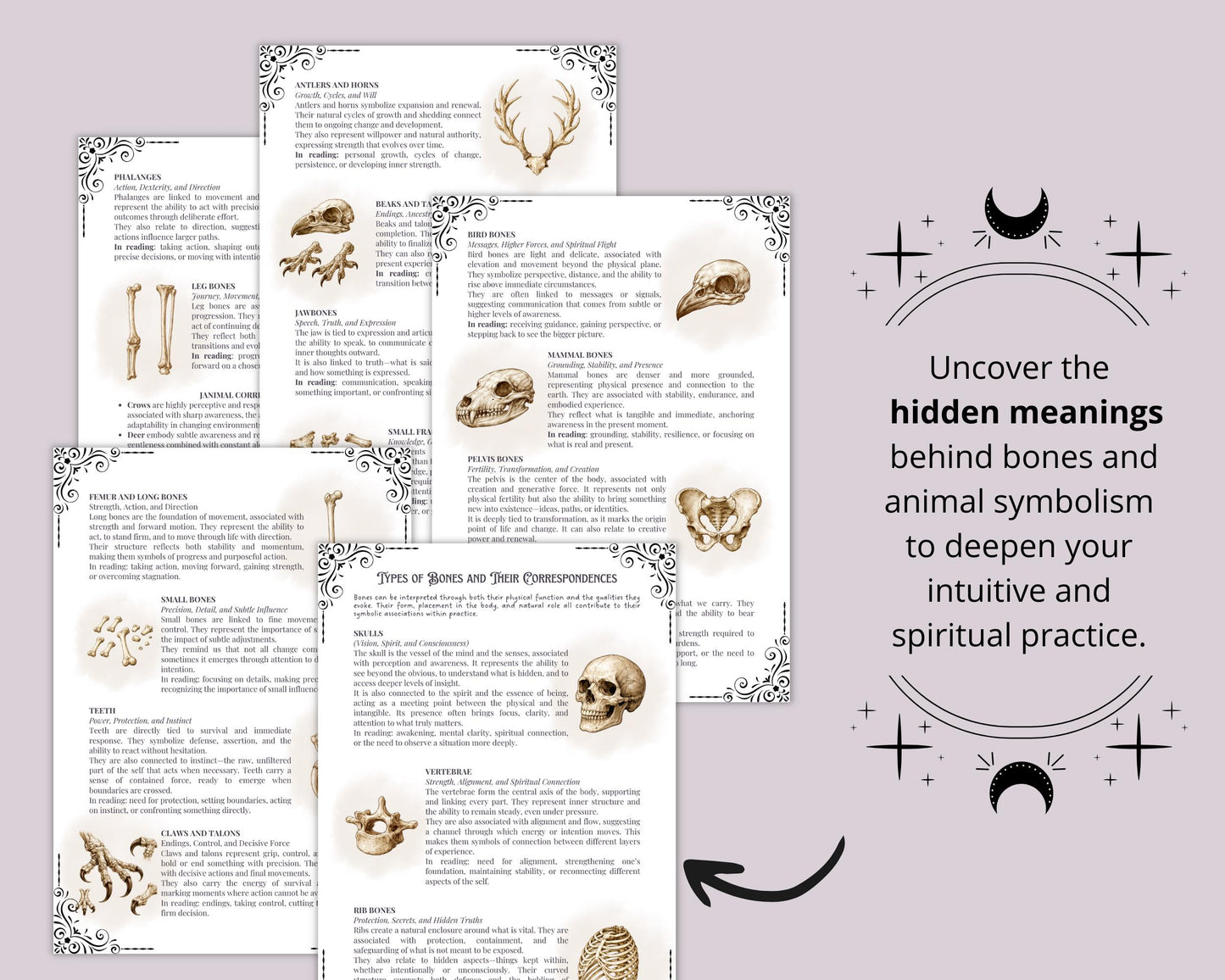 Bone Magick Grimoire Pages | Dark Academia Witchcraft Journal | Osteomancy Ritual | Printable
