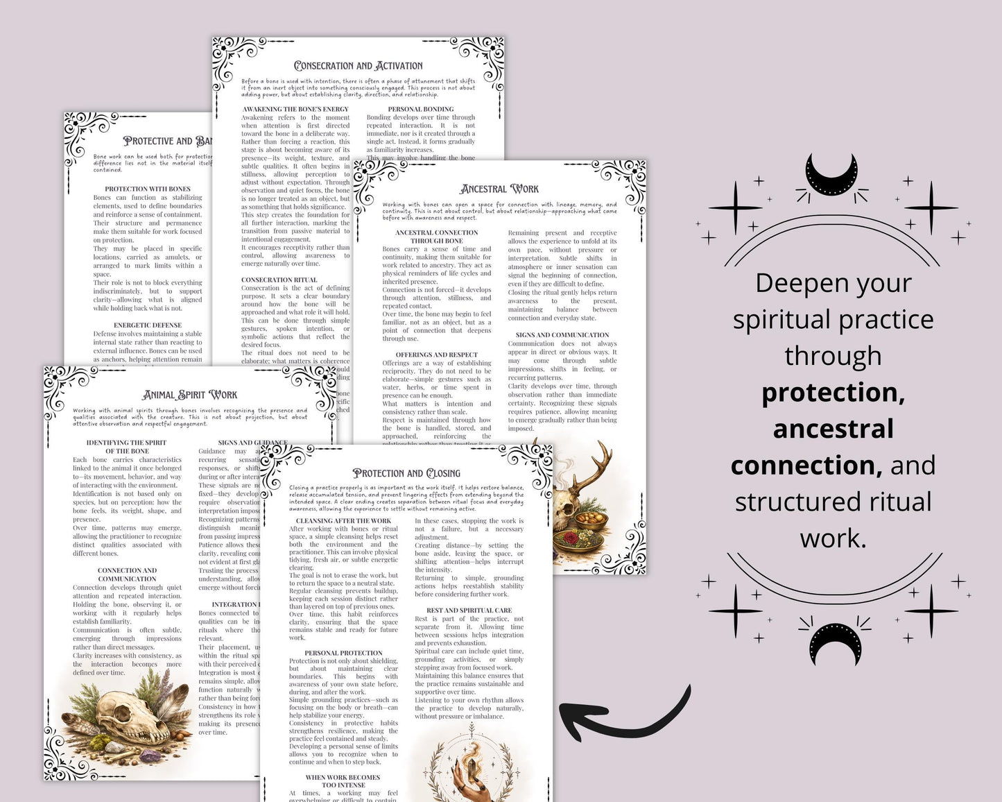 Bone Magick Grimoire Pages | Dark Academia Witchcraft Journal | Osteomancy Ritual | Printable