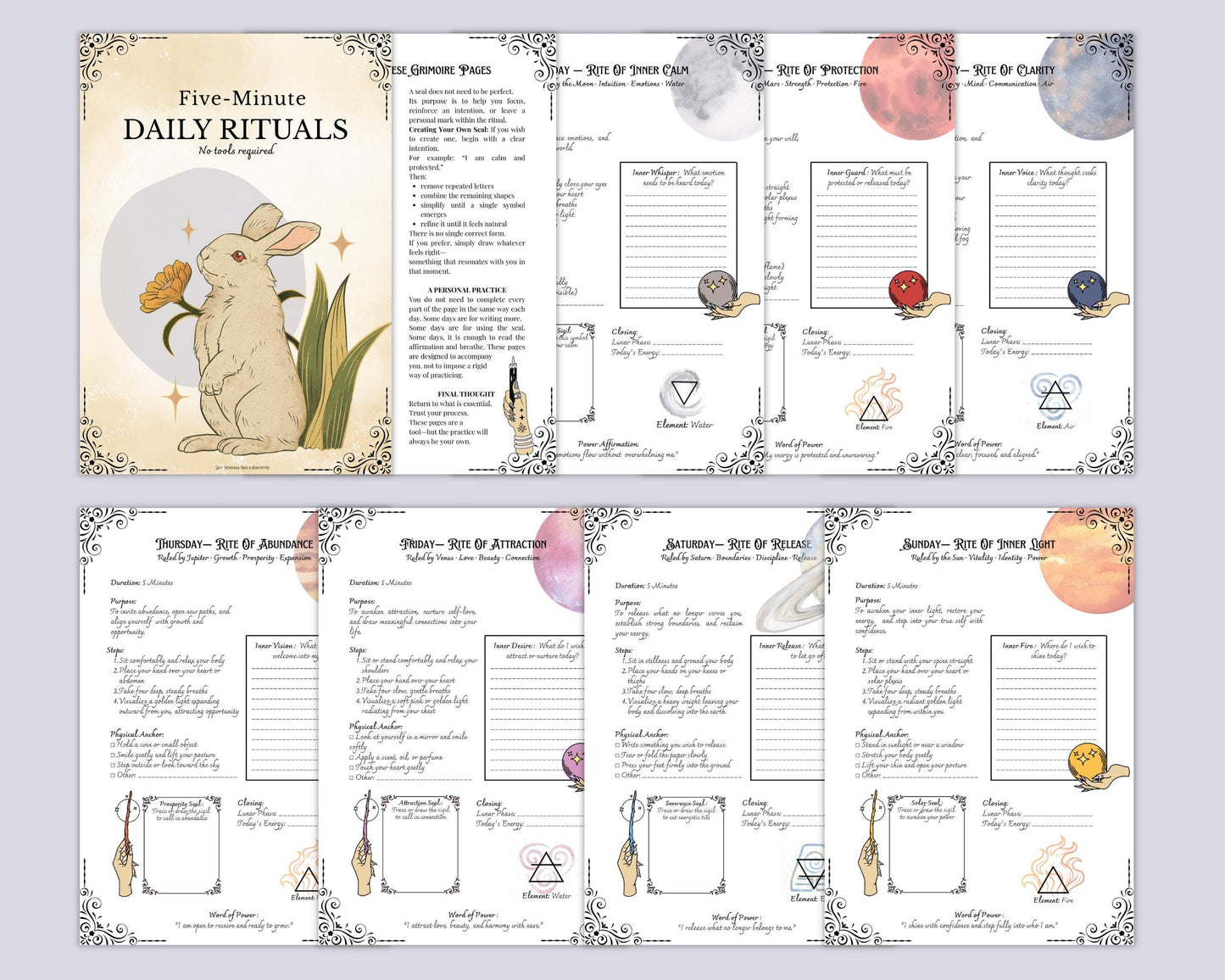 Printable Grimoire Pages Daily Rituals | Witch Journal PDF | 7 Day Magic Routine