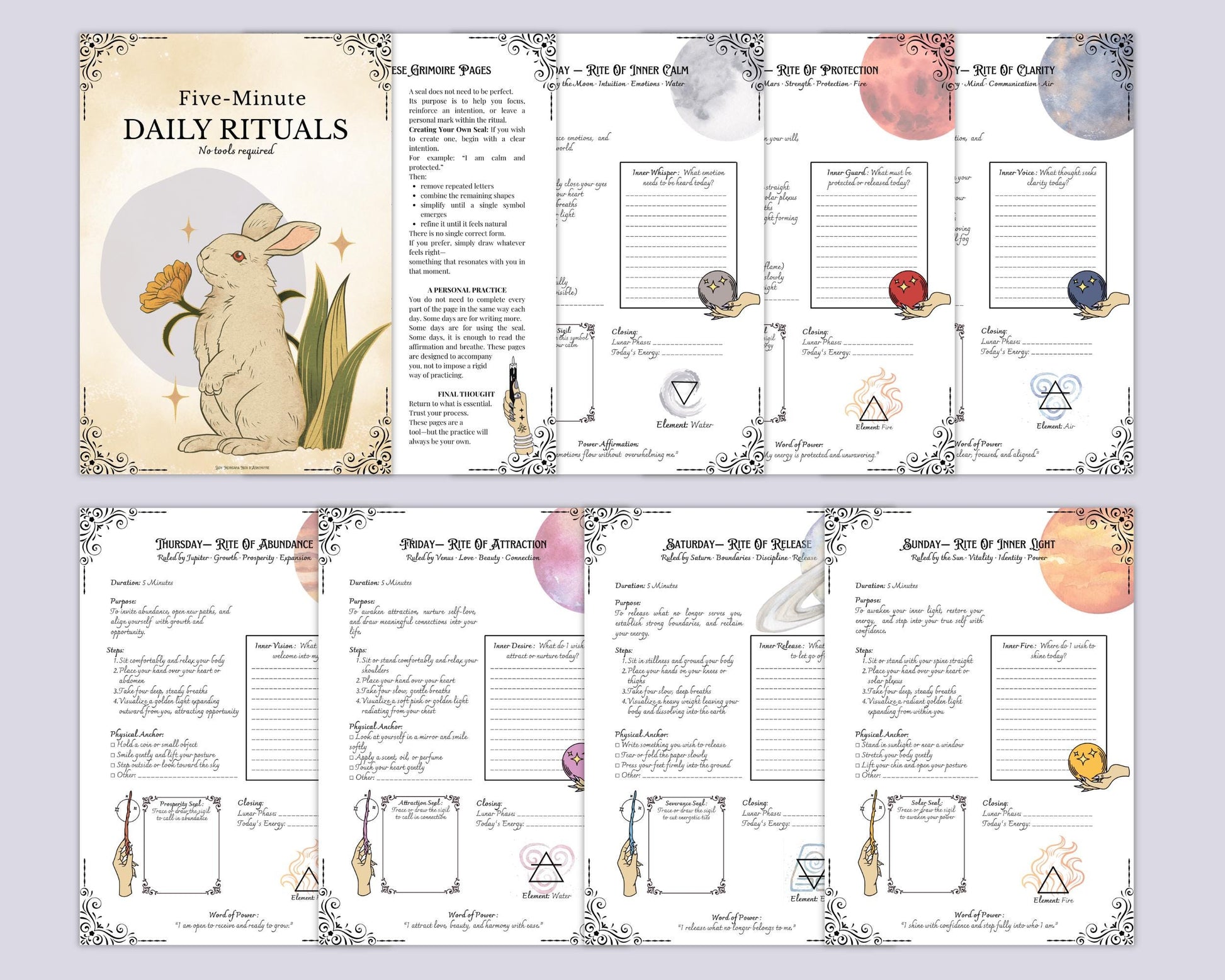 Printable Grimoire Pages Daily Rituals | Witch Journal PDF | 7 Day Magic Routine