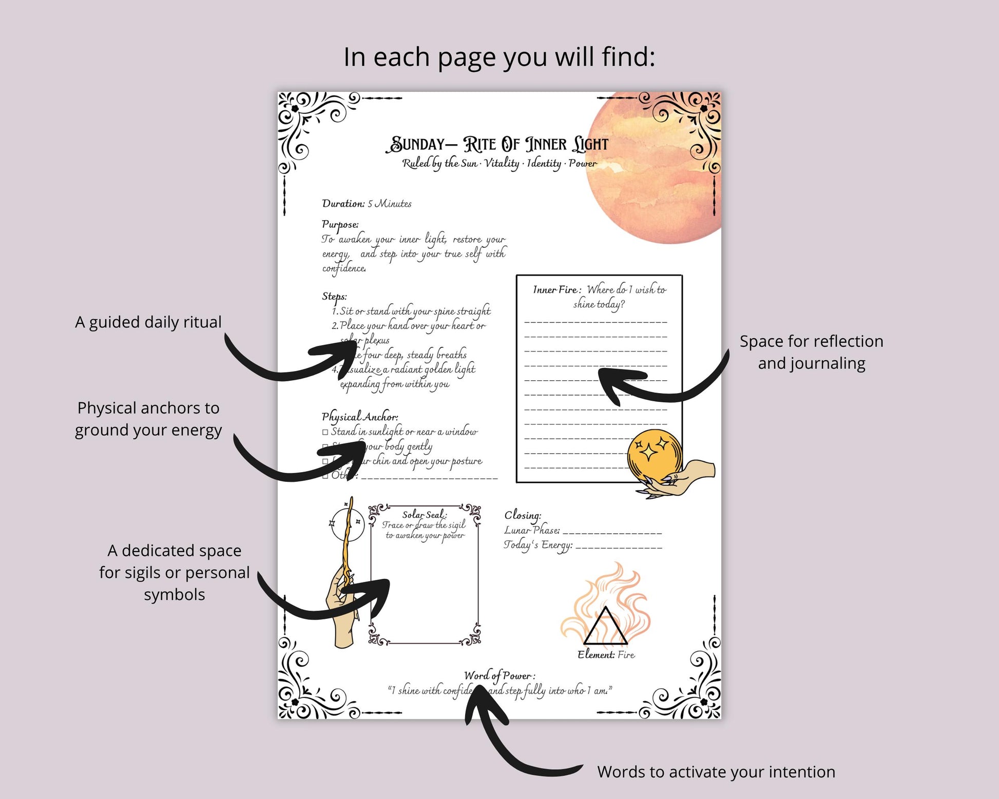 Printable Grimoire Pages Daily Rituals | Witch Journal PDF | 7 Day Magic Routine