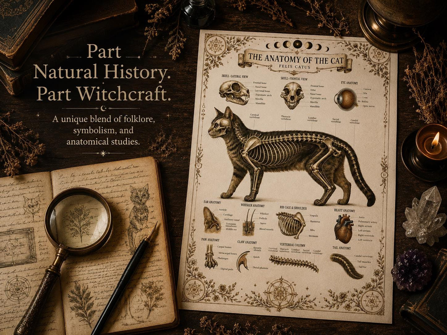Witch Familiar Grimoire | Victorian Anatomy of Sacred Animals | Animal Symbolism & Anatomy | Book of Shadows Insert | Witchcraft Journal
