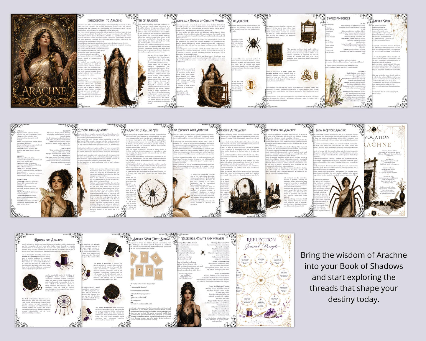 Arachne Grimoire Pages Printable PDF | Greek Mythology Book of Shadows | Witch Journal | Arachne Guide