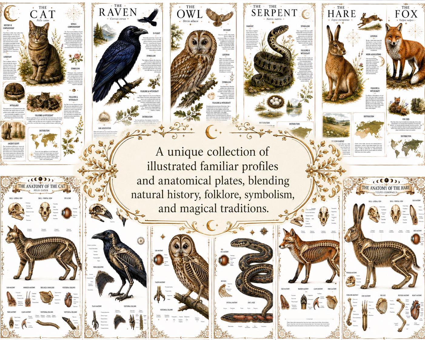 Witch Familiar Grimoire | Victorian Anatomy of Sacred Animals | Animal Symbolism & Anatomy | Book of Shadows Insert | Witchcraft Journal