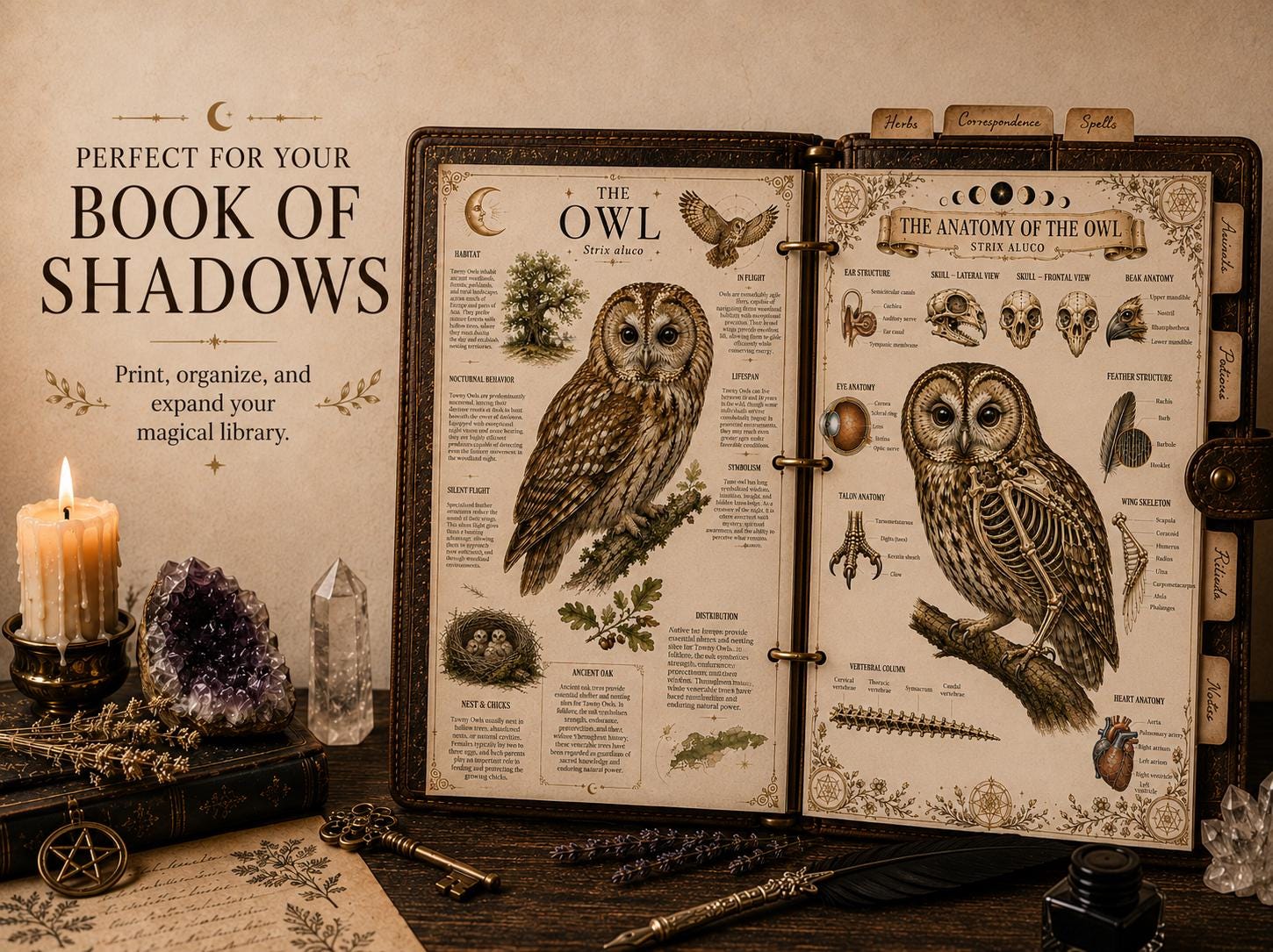 Witch Familiar Grimoire | Victorian Anatomy of Sacred Animals | Animal Symbolism & Anatomy | Book of Shadows Insert | Witchcraft Journal