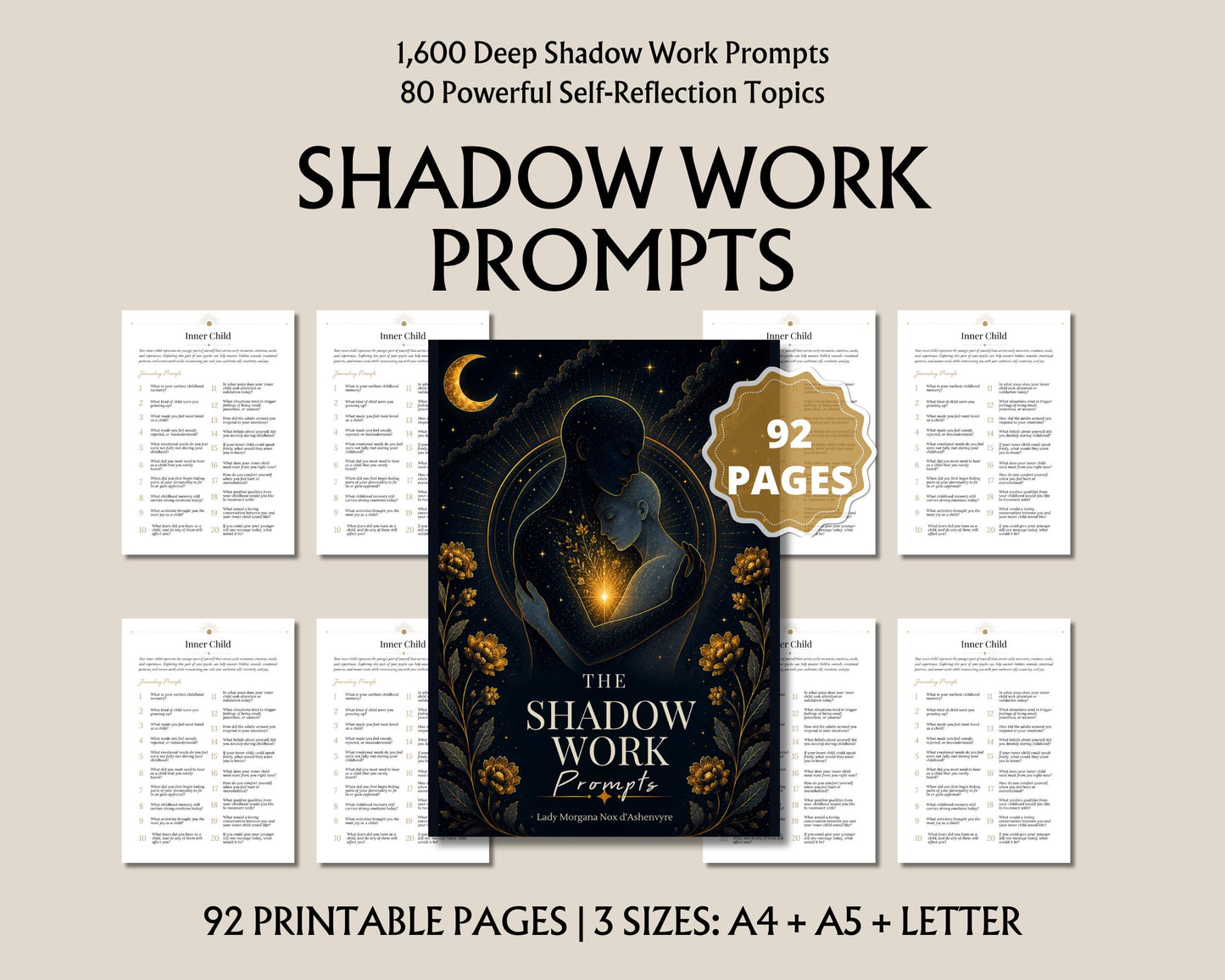 Shadow Work PDF | 1600 Prompts | Inner Child Workbook | Self Love, Trauma Healing & Self Discovery