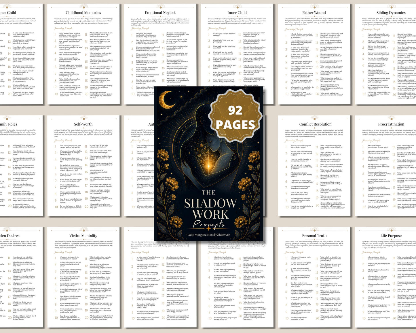 Shadow Work PDF | 1600 Prompts | Inner Child Workbook | Self Love, Trauma Healing & Self Discovery