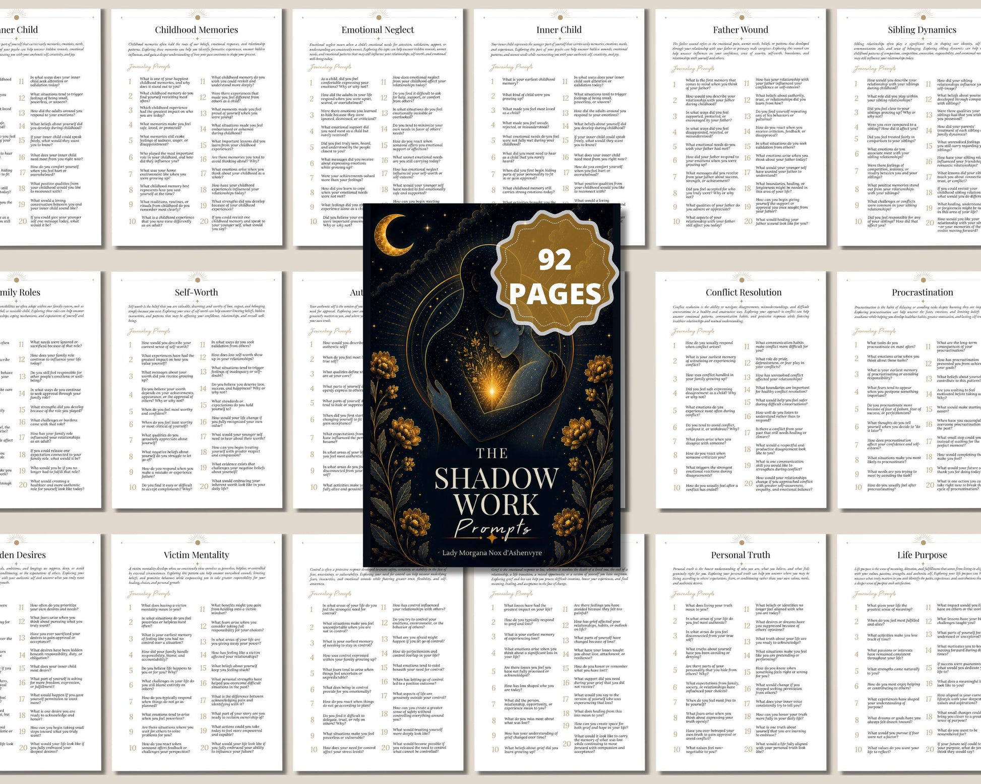 Shadow Work PDF | 1600 Prompts | Inner Child Workbook | Self Love, Trauma Healing & Self Discovery