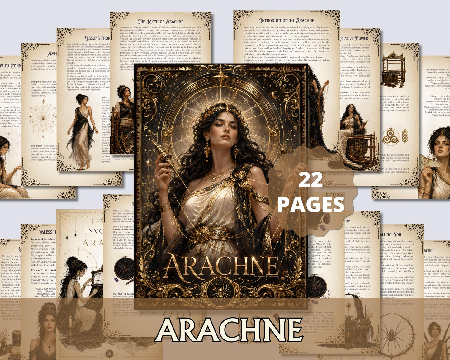 Arachne Grimoire Pages Printable PDF | Greek Mythology Book of Shadows | Witch Journal | Arachne Guide