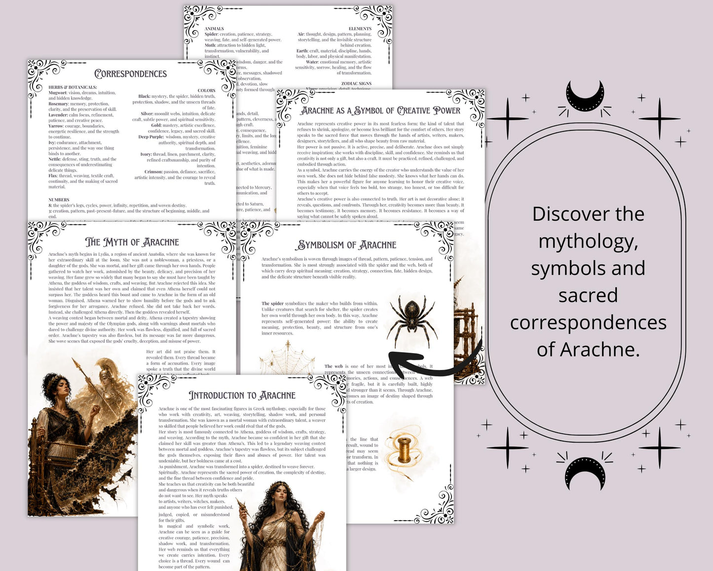 Arachne Grimoire Pages Printable PDF | Greek Mythology Book of Shadows | Witch Journal | Arachne Guide