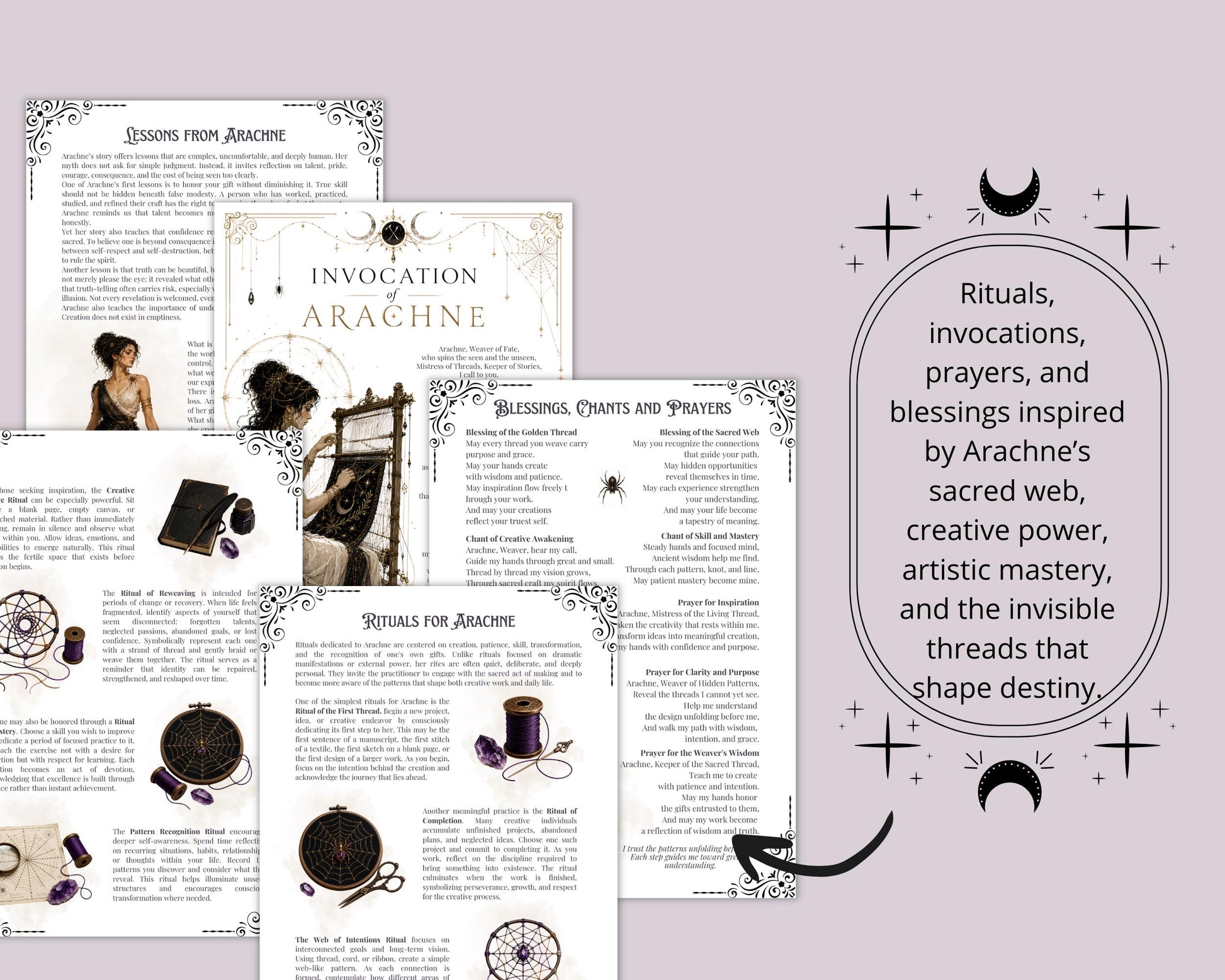 Arachne Grimoire Pages Printable PDF | Greek Mythology Book of Shadows | Witch Journal | Arachne Guide
